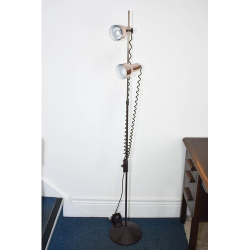 278 - A Brown Metallic Mid Century Height Adjustable Lamp Featuring Twin Spotlights. Tested And Working.