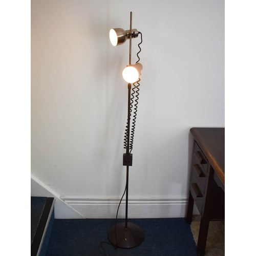 278 - A Brown Metallic Mid Century Height Adjustable Lamp Featuring Twin Spotlights. Tested And Working.