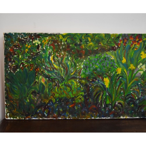 293 - An Extremely Long Original Painting On Canvas Of A Garden. 170cm x 50cm.