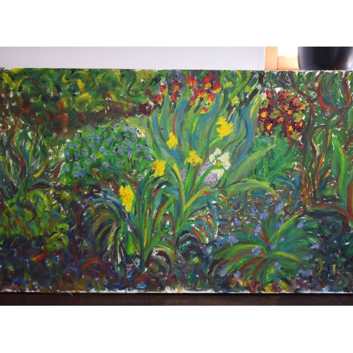 293 - An Extremely Long Original Painting On Canvas Of A Garden. 170cm x 50cm.