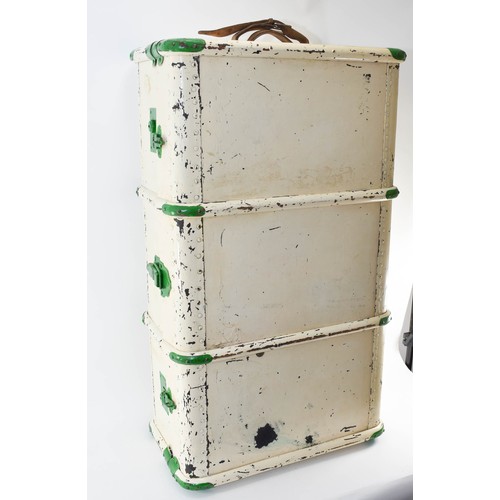 64 - A Vintage Travel Steamer Trunk Painted White With Green Detailing