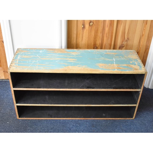 305 - A Vintage Wooden Shoe Storage Unit With Aged Paint. 91cm x 30cm x 46cm.