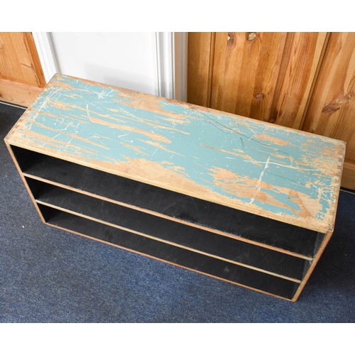 305 - A Vintage Wooden Shoe Storage Unit With Aged Paint. 91cm x 30cm x 46cm.