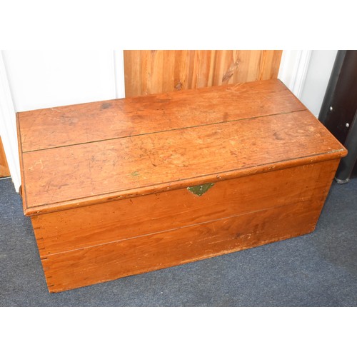 2 - A Delightful Antique Aged Pine Storage Chest Featuring An Interior Candle Box And Brass Handles. 110... 