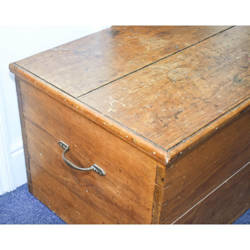 2 - A Delightful Antique Aged Pine Storage Chest Featuring An Interior Candle Box And Brass Handles. 110... 