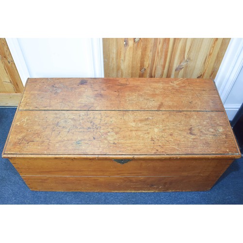 2 - A Delightful Antique Aged Pine Storage Chest Featuring An Interior Candle Box And Brass Handles. 110... 