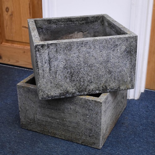 324 - 2 Concrete Square Planters / Pots. 34cm x 34cm.