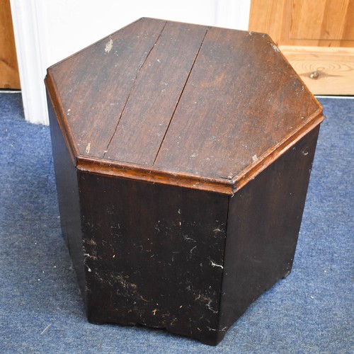 327 - A Hexagonal Wooden Sewing Box And Contents. 40cm x 40cm x 40cm.