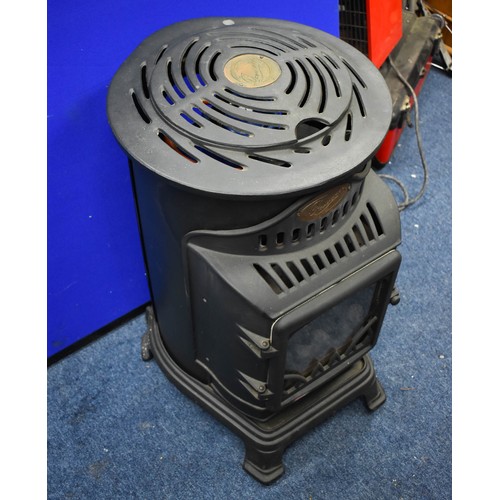 339 - A Freestanding Gas Heater Designed In An Antique Coal Store Look. On Wheels. 80cm High x 55cm Deep x... 