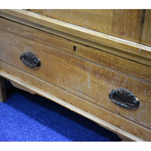 340 - A Pine Breakdown Pine Wardrobe Featuring Carved Detailing, A Mirror And A Drawer.