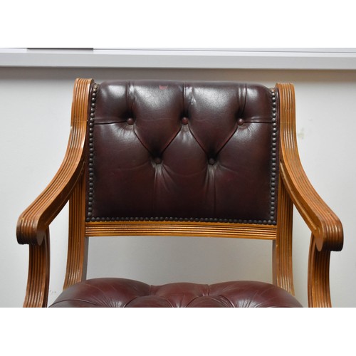 344 - A Burgandy Leather And Wood Chair