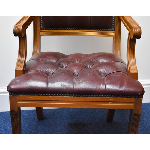 344 - A Burgandy Leather And Wood Chair