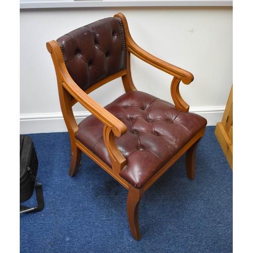 344 - A Burgandy Leather And Wood Chair