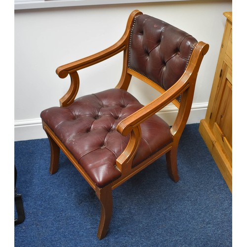 344 - A Burgandy Leather And Wood Chair