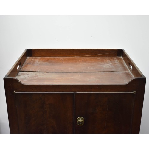 347 - An Antique Dark Wooden Cabinet Featuring A Commode Drawer With Original Pot and Cover