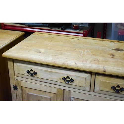 350 - An Aged Pine Sideboard. (A/F). 128cm x 50cm x 90cm.