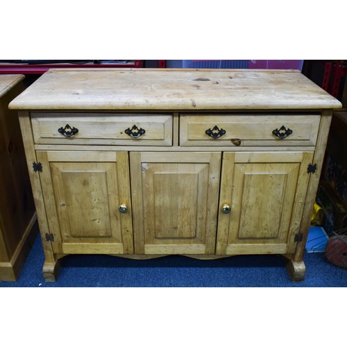 350 - An Aged Pine Sideboard. (A/F). 128cm x 50cm x 90cm.