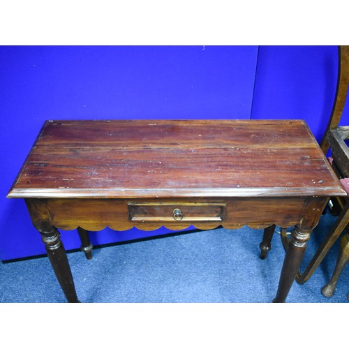 374 - An Aged Hall Console Table With Drawer. 100cm x 45cm x 75cm.