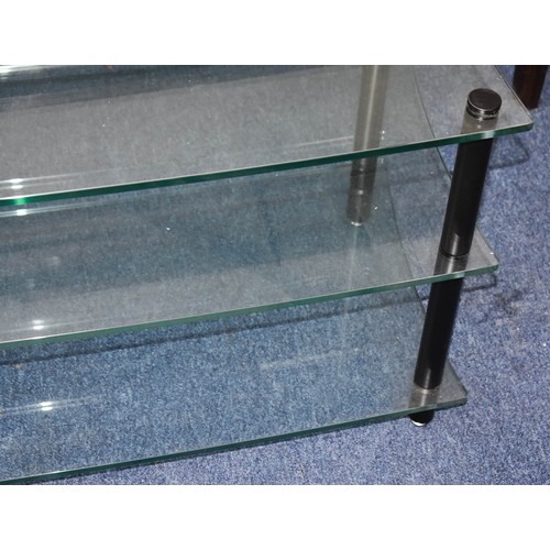 379 - A 3 Shelf Glass TV Stand. 40cm x 100cm x 50cm.