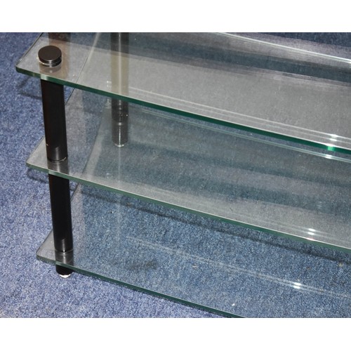 379 - A 3 Shelf Glass TV Stand. 40cm x 100cm x 50cm.