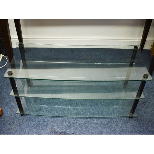 379 - A 3 Shelf Glass TV Stand. 40cm x 100cm x 50cm.