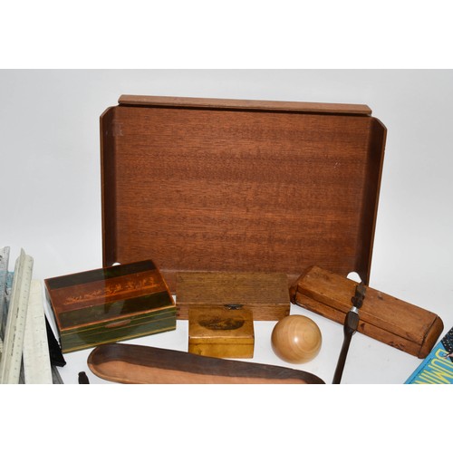 390 - An Assortment Of Wooden Items Including Vintage Boxes, Rulers And Dominoes