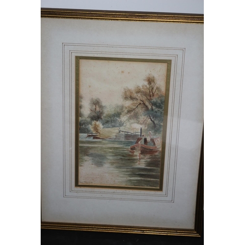 217 - Original 1980's WaterColour Teston Lock on the Medway By Chas Masters. 44x33cm