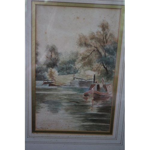 217 - Original 1980's WaterColour Teston Lock on the Medway By Chas Masters. 44x33cm