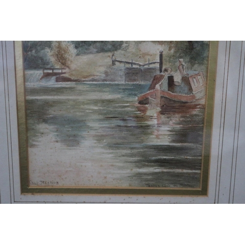 217 - Original 1980's WaterColour Teston Lock on the Medway By Chas Masters. 44x33cm