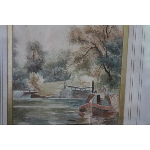 217 - Original 1980's WaterColour Teston Lock on the Medway By Chas Masters. 44x33cm