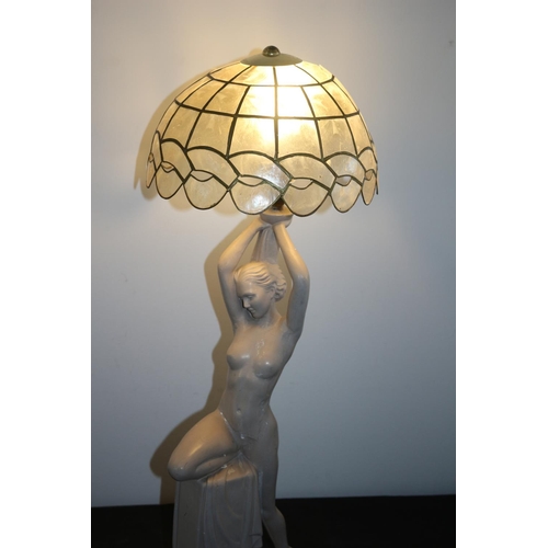 222 - Naked Lady Plaster Lamp with Shell Shade 76cm Working