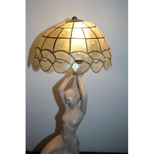 222 - Naked Lady Plaster Lamp with Shell Shade 76cm Working