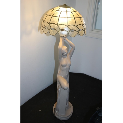 222 - Naked Lady Plaster Lamp with Shell Shade 76cm Working