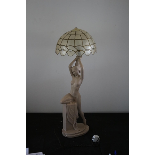 222 - Naked Lady Plaster Lamp with Shell Shade 76cm Working