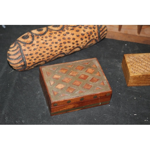 230 - A Selection of Three Brass  inlaid Figurine Boxes