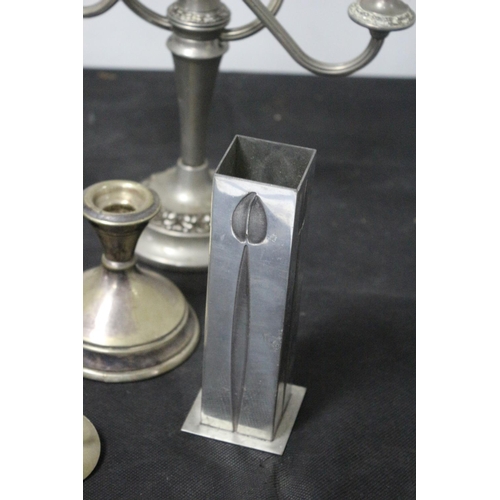 231 - Mackintosh Pewter Vase & Picture Frame, Various Candlesticks and More