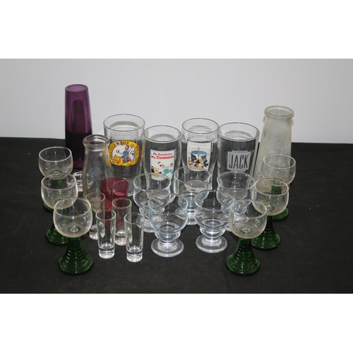 416 - A Selection of Glasses Including Green Base and Purple Vase, Guinness Advertising Glass