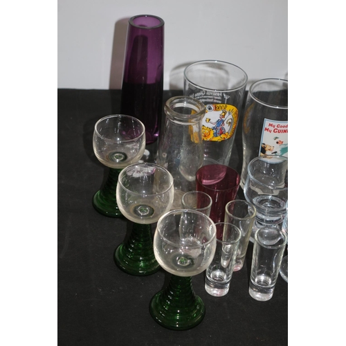 416 - A Selection of Glasses Including Green Base and Purple Vase, Guinness Advertising Glass