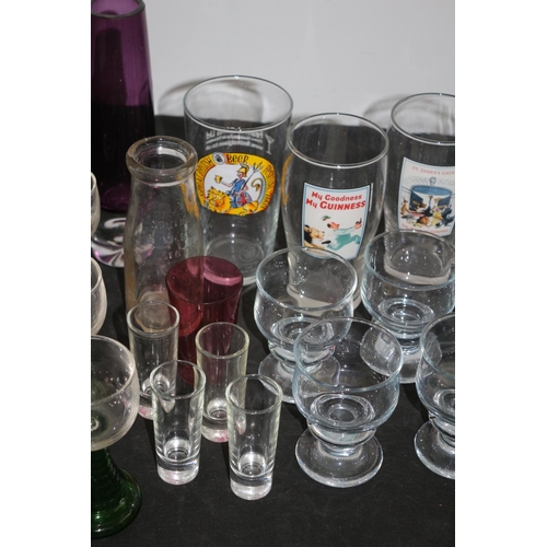 416 - A Selection of Glasses Including Green Base and Purple Vase, Guinness Advertising Glass