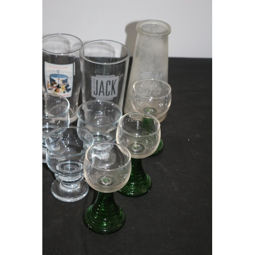 416 - A Selection of Glasses Including Green Base and Purple Vase, Guinness Advertising Glass