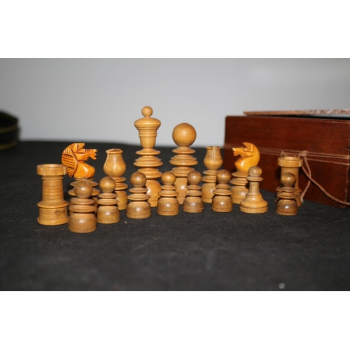 439 - Vintage Hand Finished Chess Set in Wooden Case with One Pawn with Replacement Bottom