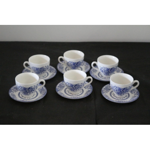 444 - A Selection of Six Blue and White Cups and Saucers