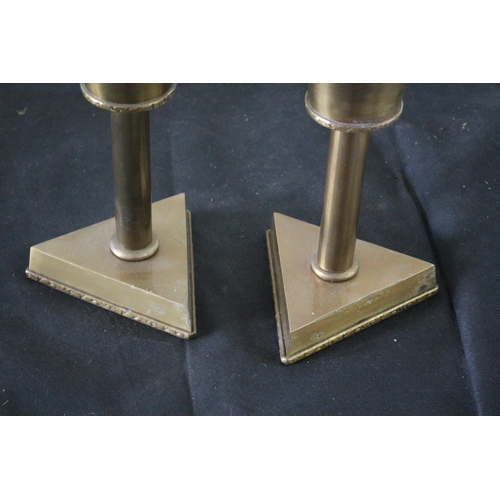 150 - Pair of Metal Candlestick Holders with Candles a Translucent Base 32cm with Candles