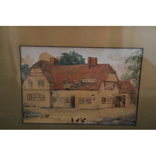 147 - Watercolour of Doddington Chequers Inn Framed and Glazed