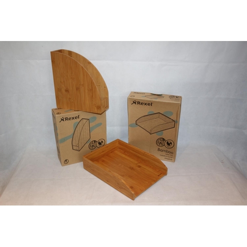 706 - New in Boxes Rexel Bamboo Magazine Rack and Letter Tray