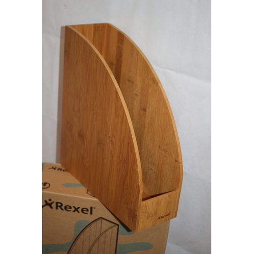 706 - New in Boxes Rexel Bamboo Magazine Rack and Letter Tray