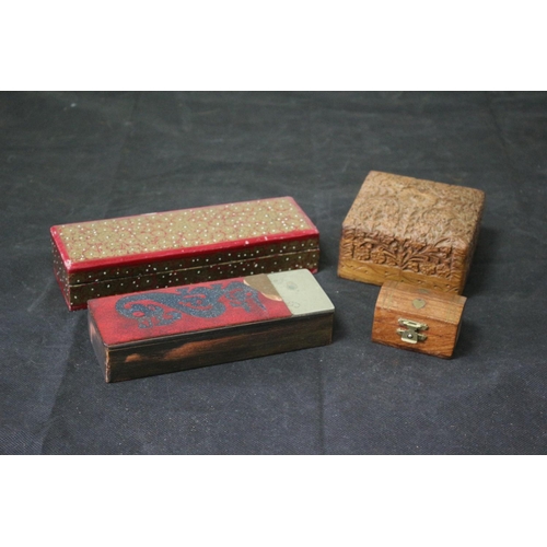 24 - A Collection of Wooden Boxes including Pen Boxes with Oriental Theme