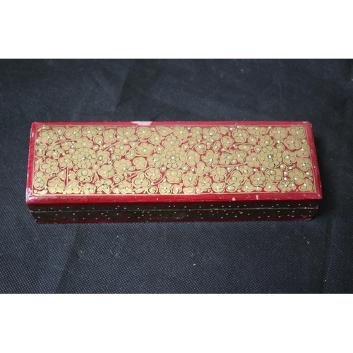 24 - A Collection of Wooden Boxes including Pen Boxes with Oriental Theme