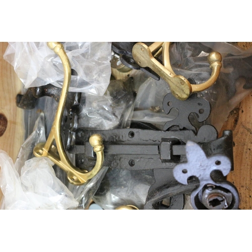 40 - A Box of Mainly New Latches, Hooks, Handles and a Brass Letter box