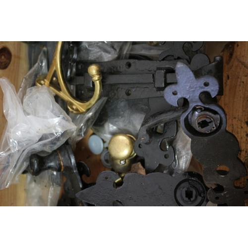 40 - A Box of Mainly New Latches, Hooks, Handles and a Brass Letter box